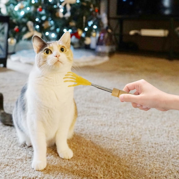 EHJRE Cat Fishing Rod As An Interactive Toy And Grooming Brush. Also A Training Rod And Teaser with Skeleton Hand Shape And Stainless Steel Handle for The Yellow