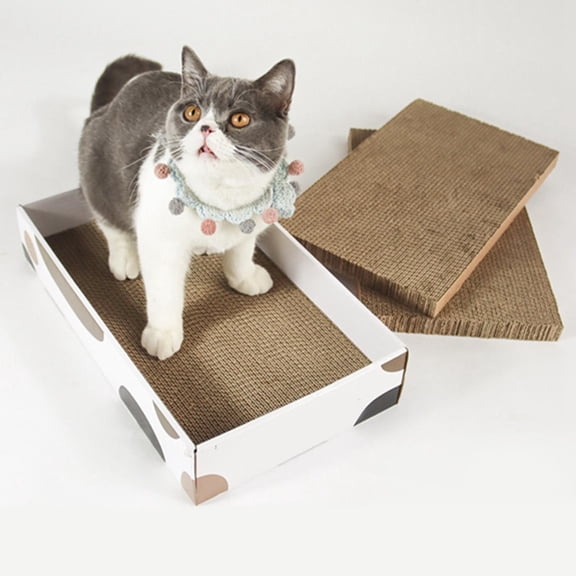 EHJRE Cat Scratcher Scratching Pads with Box Thicken Corrugated Paper Interactive Toys Grind Claws Rectangle Shaped Pet Supplies Couch Scratch Bed