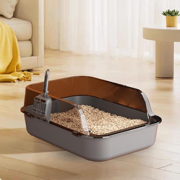 EHJRE Cat Semi Closed Bedpan High Sided Portable Kitten Toilet Cat Toilet Sandbox Lowered Front for Young Cat Senior Cat gray