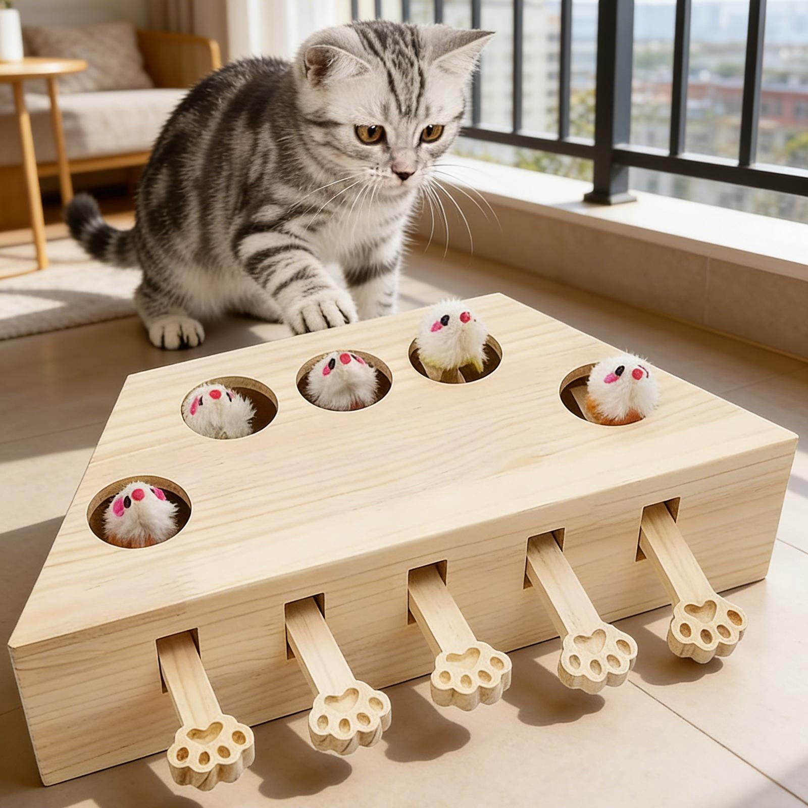 EHJRE Cat Toy "Hit The Cat", Interactive Cat Toy, Entertaining Game, Gift for Indoors And Outdoors, Wooden Puzzle Game, for Indoors