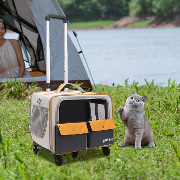 EHJRE Cat Trolley Bag Pet Carrier Portable Smooth Zipper Transparent Window Dog Backpack, Pet Travel Bag for Cats Puppy Kitten Dogs Yellow