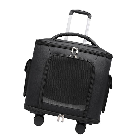 EHJRE Cat Trolley As A Travel Bag And Transport Box. A Rolling Suitcase with Universal Wheels And Extendable Handle Made of Breathable for Travel, Hi Black