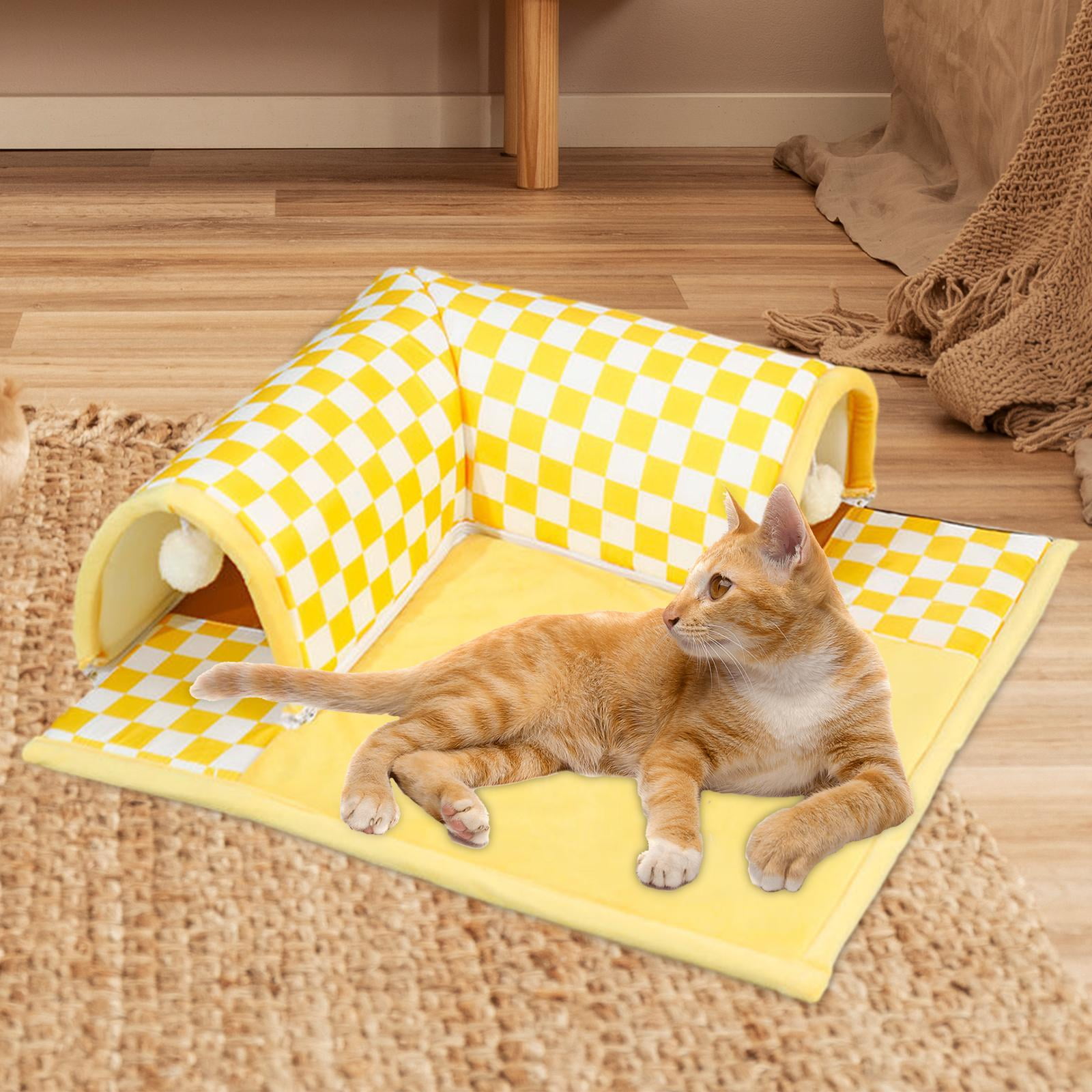 EHJRE Cat Tunnel And Bed Toy Interactive Breathable Kitty Training Playing Hut Play Center for Rabbit Hamster Small Animals Outdoor XL yellow