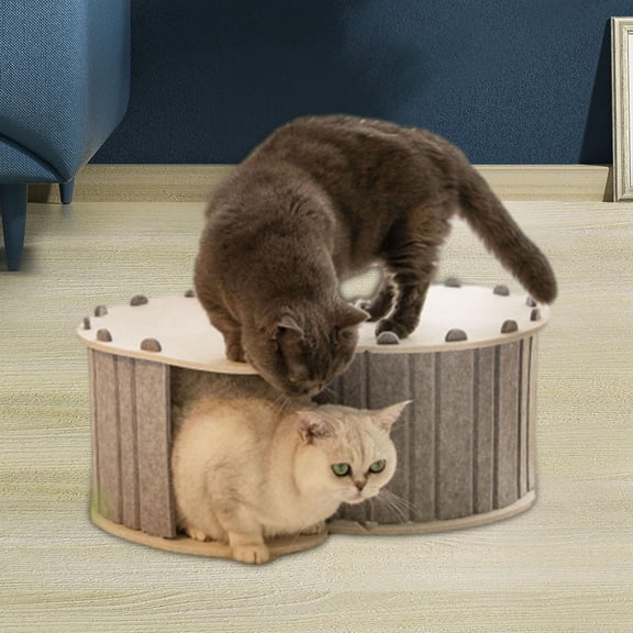 EHJRE Cat Tunnel Bed, Pet Cat House All Seasons Hideout Portable Breathable with 2 Holes Removable Cover Compact Cat Nest Hideaway Cave Gray