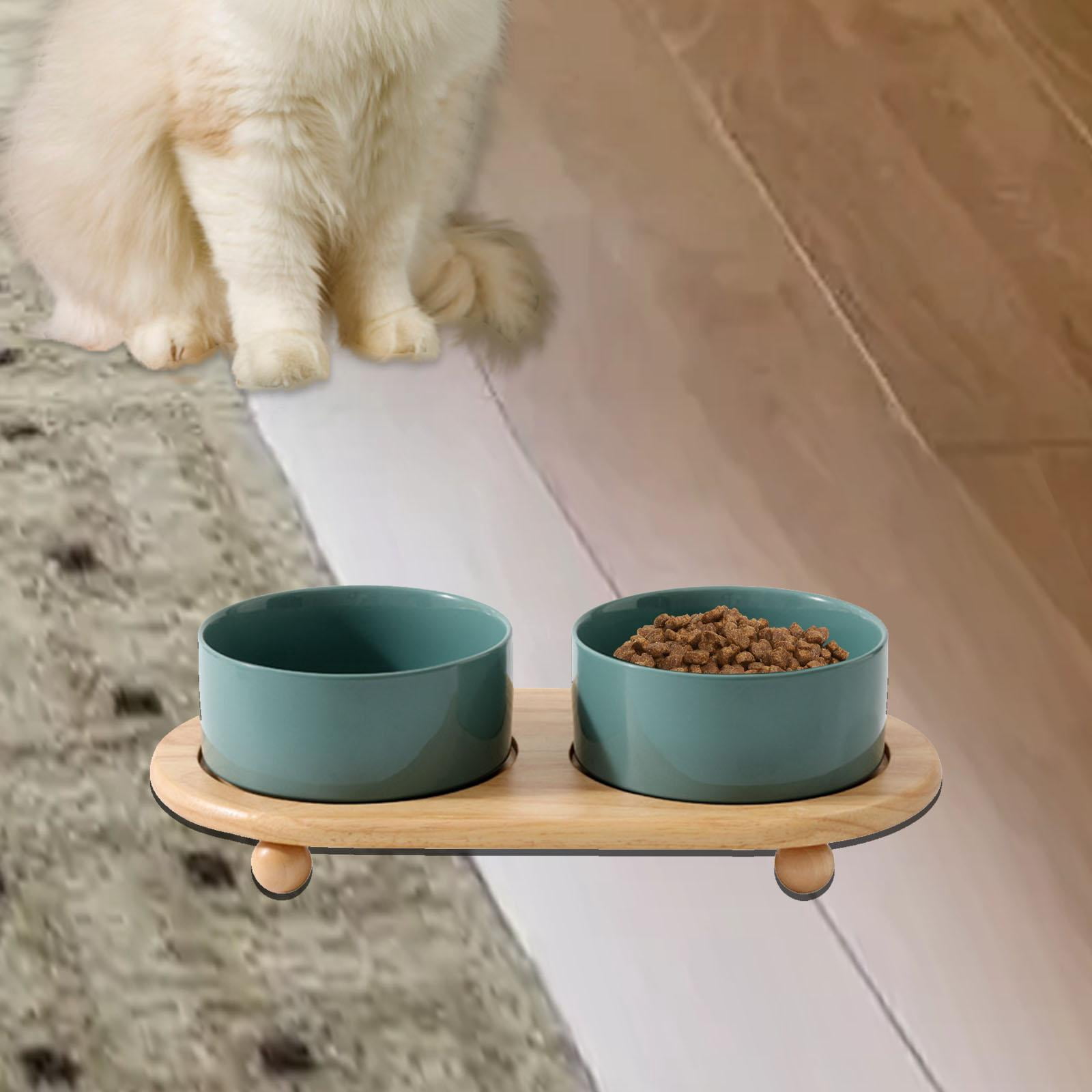EHJRE Ceramic Stoneware Pet Bowl .Cat Food Bowls Feeder Set .Smooth Elevated Cat Bowls. Ceramic Cat Dish Dog Bowls for Puppy Water dark green