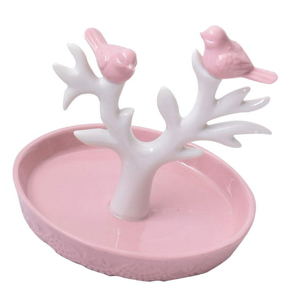EHJRE Ceramic Tree Jewelry Holder Earring Bracelet Necklace Organizer Stand Pink