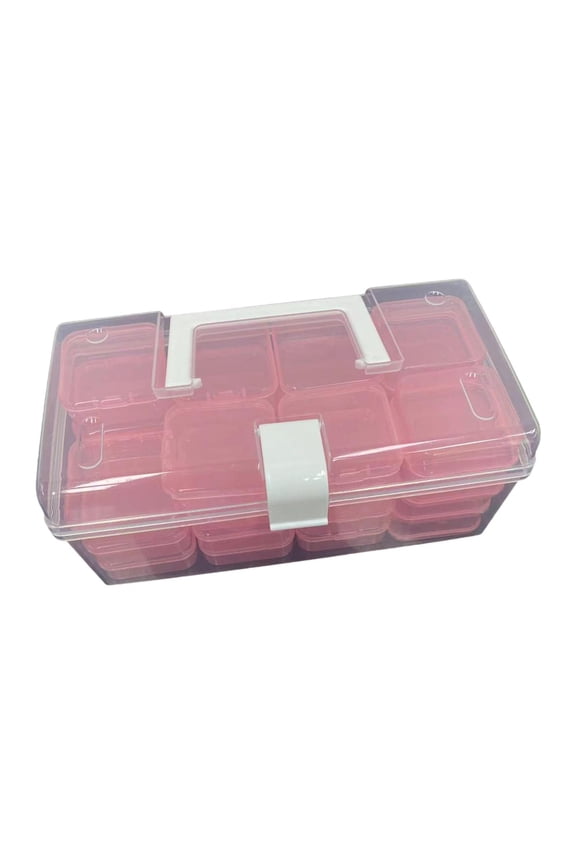 Clear Organizer Box 32 Grids Empty for Rings Nail Decorations Charms Pink