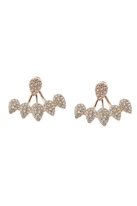 Clear Rhinestone Leaves Ear Jacket Front and Back Stud Earrings Jewelry Gift Rose Gold