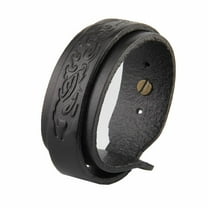EHJRE Cool Women Wide Two Layer Leather Cuff Bracelet Wristband Bangle Cow Black