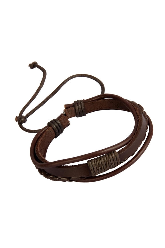 Coomfortable PU Leather Braided Cord Bracelet With Drawstring Adjustable Tie Coffee