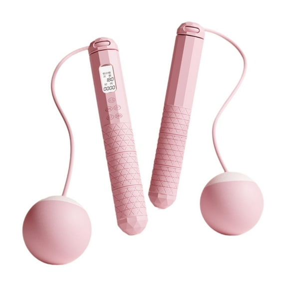 EHJRE Cordless Jump Rope Jumping Rope LCD Digital Display Large Screen Timing Counting Weighted for Fitness Indoor Outdoor Exercise Pink