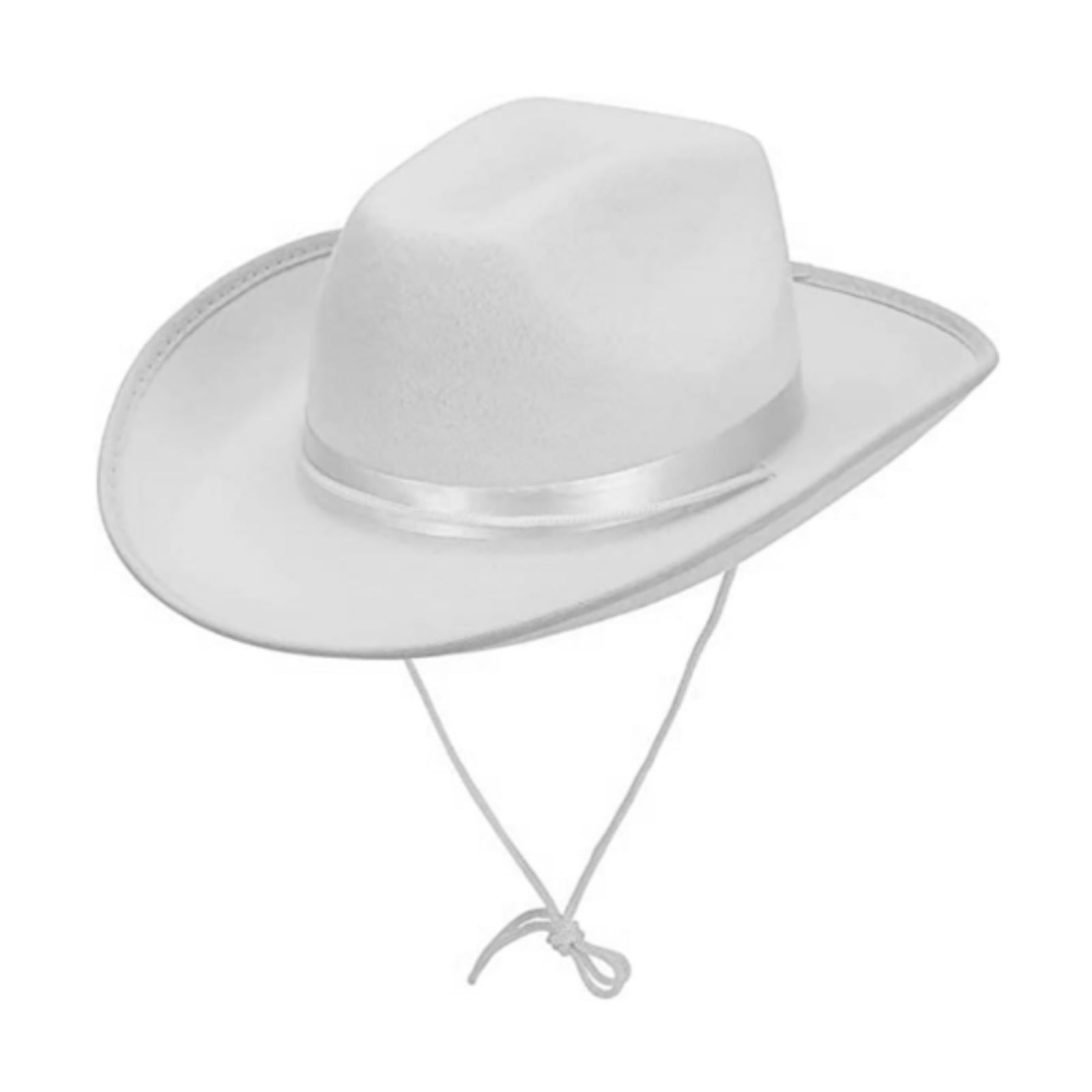 White Wide Brim Cowboy Hat with Chin Strap