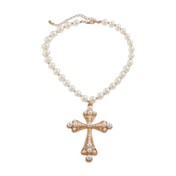EHJRE Cross Necklace Fashion Costume Accessories Chunky for Party Birthday Holiday Gold