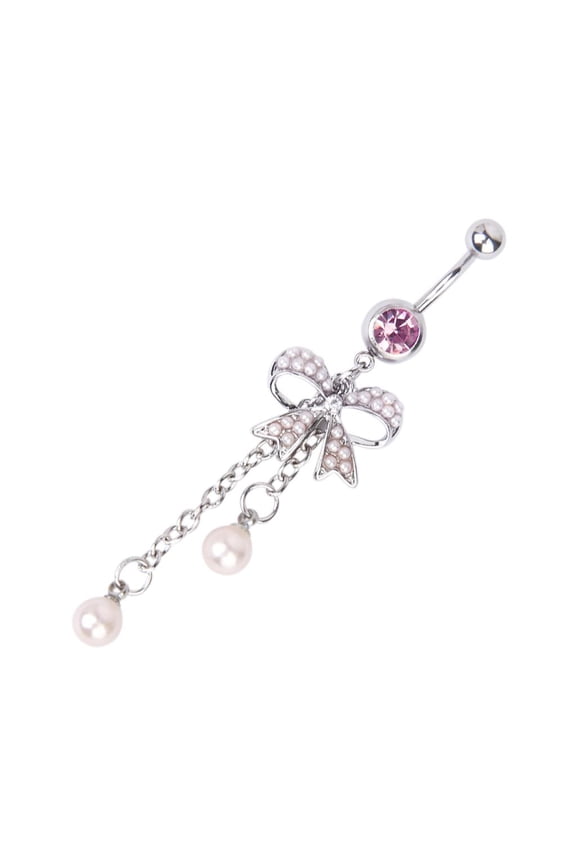 Crystal Barbell Butterfly Bow Pearl Dangle Navel Belly Piercing Jewelry