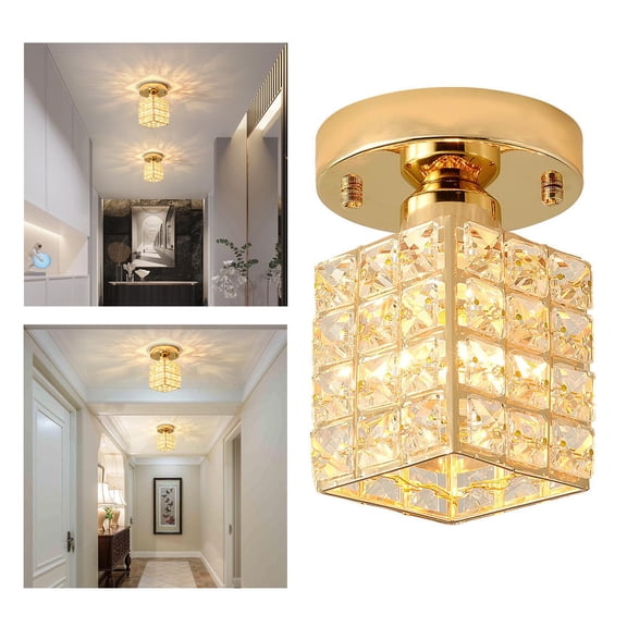 EHJRE Crystal Ceiling lighting led E26 Base Flush Mount Close to Ceiling Lighting Fixture Chandelier for Office Balcony kitchen Room Entryway - Style C