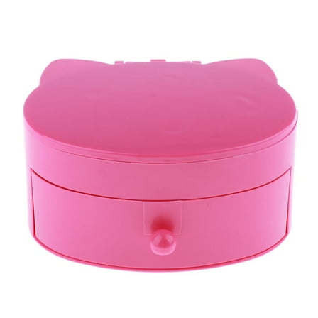 EHJRE Cute Cat Shaped Jewelry Box Trinket Storage Organizer Case Rose Red
