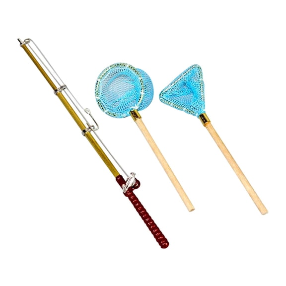 EHJRE DIY Miniature Fish Rod Trammel Net Metal Small Object for Dollhouse Garden Beach Blue Net