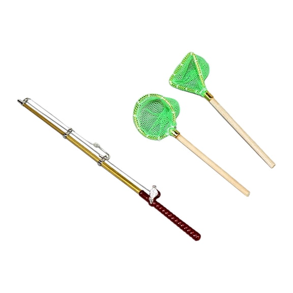 EHJRE DIY Miniature Fish Rod Trammel Net Metal Small Object for Dollhouse Garden Beach Green Net
