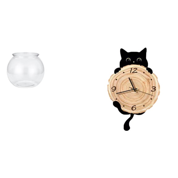 EHJRE Desktop Aquarium Tank Fish Bowl Vase Table Wall Clock Cat Wall Clock Transparent Decorative Silent Non Ticking Made of PP and MDF Suitable for Bathroom Bedroom Office Living Room Gift