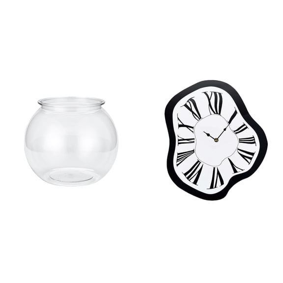 EHJRE Desktop Aquarium Tank and Fish Bowl Vase Wall Clock Modern Distorted Roman Numeral Clock Acrylic Silent Accurate Timing Suitable for Bedroom Living Room Table 26cmx30cm