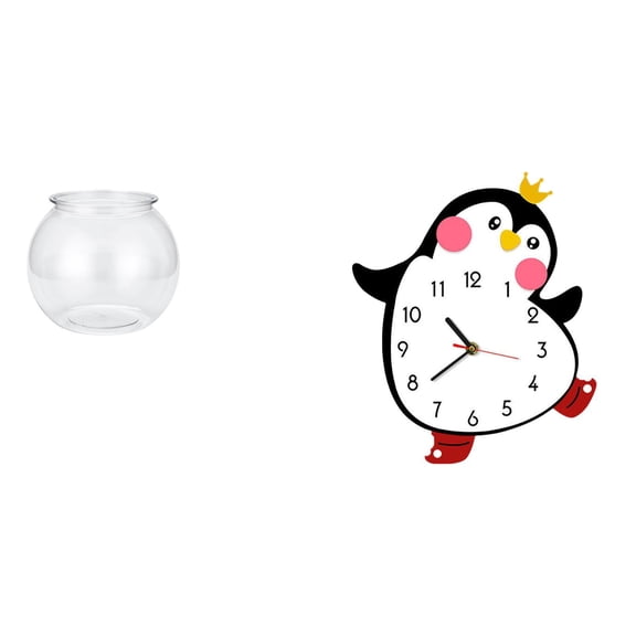 EHJRE Desktop Aquarium Tank Transparent Small Fish Bowl Vase Table Wall Clock Silent Wooden Penguin Non Ticking Lightweight Decorative Clock Suitable for Office Living Room Bedroom Desk Gift