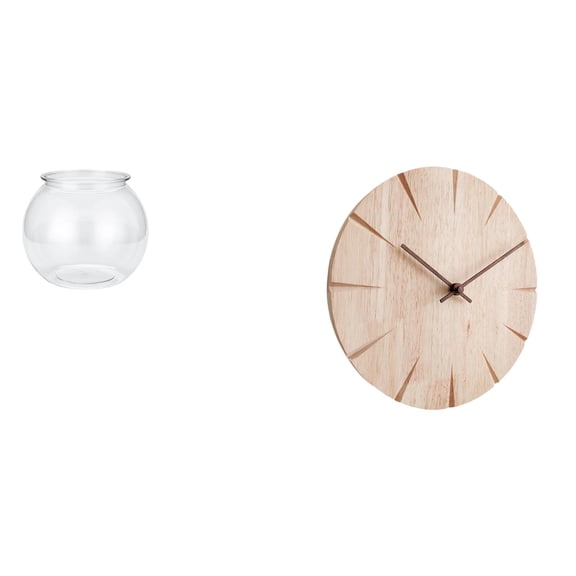 EHJRE Desktop Aquarium Tank Transparent Small Fish Tank Fish Bowl Vase Wooden Wall Clock Table Round Wall Clock Created from PP Material Suitable for Living Room Office Desk Family Room Kitchen
