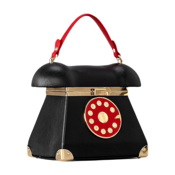 EHJRE Dial Telephone Crossbody Bag Shoulder Bag Phone Bag Retro Trendy Purse Black