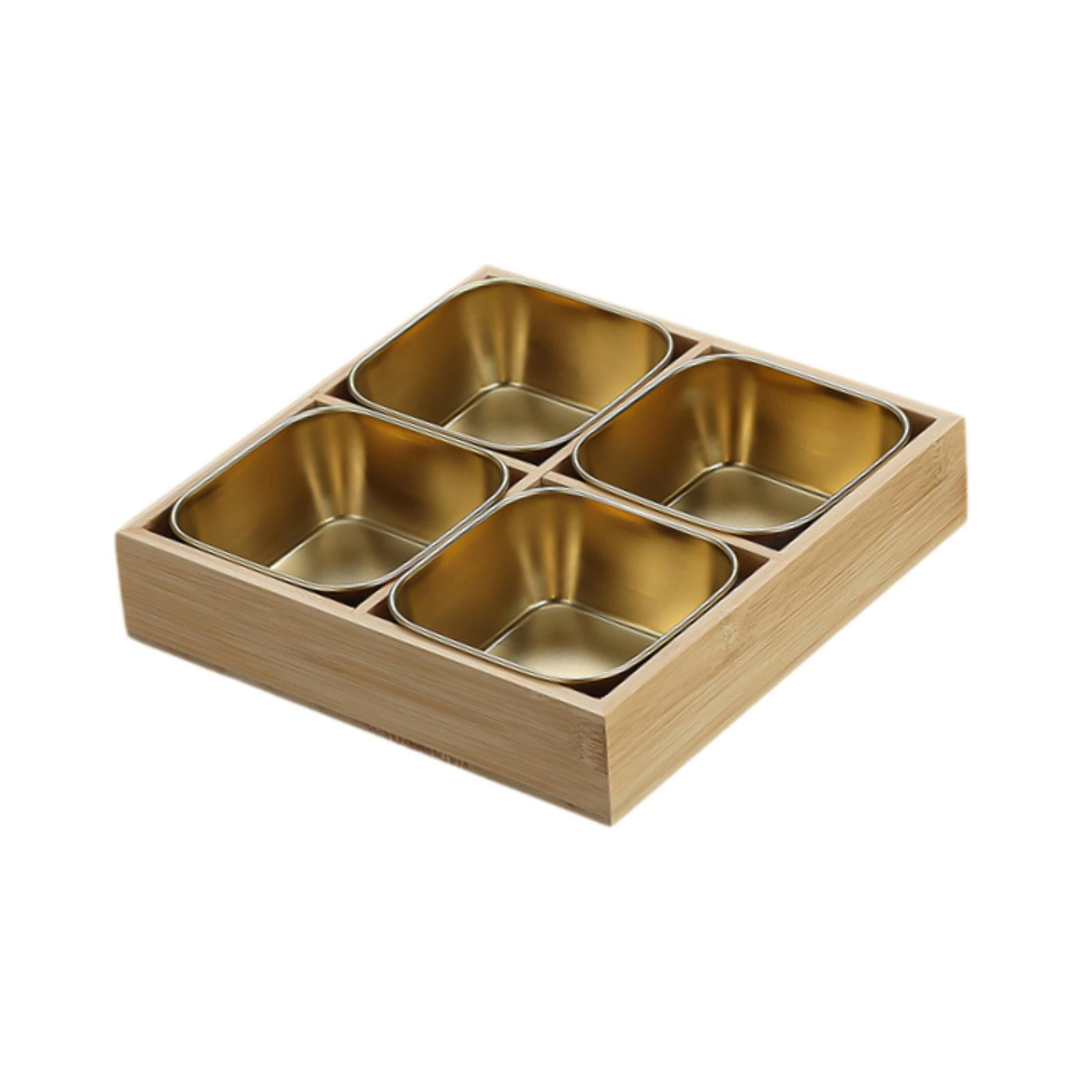 Wood Serving Tray with Stoneware Dip Bowls