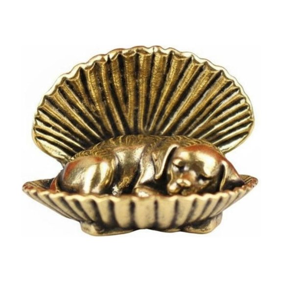 EHJRE Dog Figurine Brass Shell Miniature Creative Design with Incense Holder Function for Collectors and Home Tea Table Display