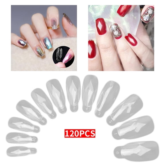 EHJRE Dual Forms Fingernail Tips Diamond Shapes Nail Clear Full Cover Dual Nail System Form Manicure Artificial Nail Tips for Home Use Salon 12Pcs