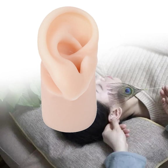 EHJRE Ear Model Flexible Silicone Artificial Simulation Prop with Realistic Texture Deep Canal Design Suitable for Teaching Learning Classroom Demonstration Right