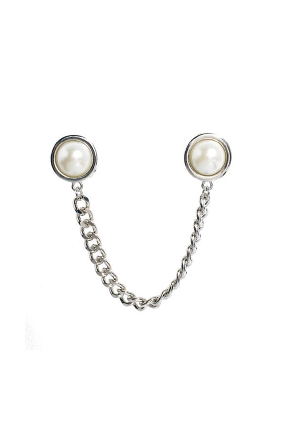 Elegant Faux Pearl Collar Pin Chains, Lapel Pin Badge with Chains Brooch Pin for