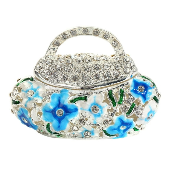 EHJRE Enamel Hinged Trinket Box Handbag Shape Ornament Retro Design Art Craft Handmade Keepsake Case Holder for Blue