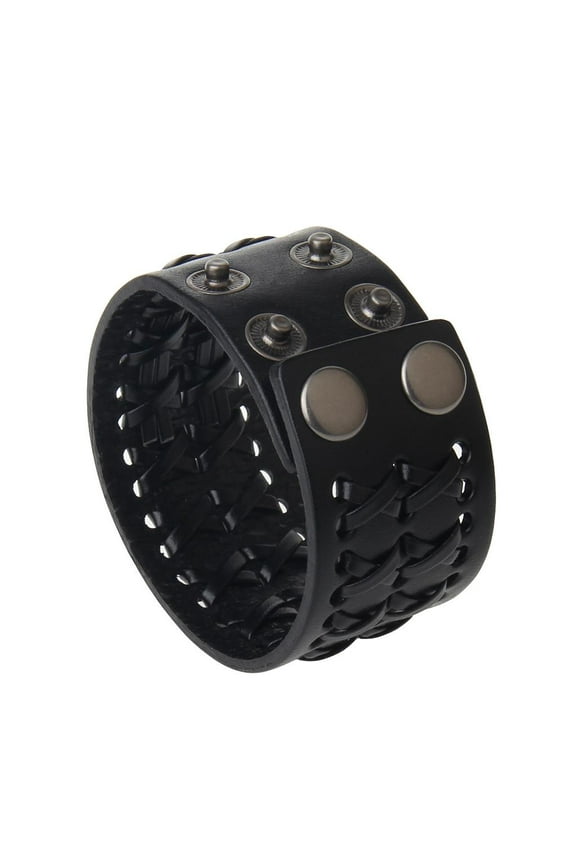 Fashion Alloy Mens Wide Soft PU Leather Belt Bracelet Cuff Wristband Bangle Black