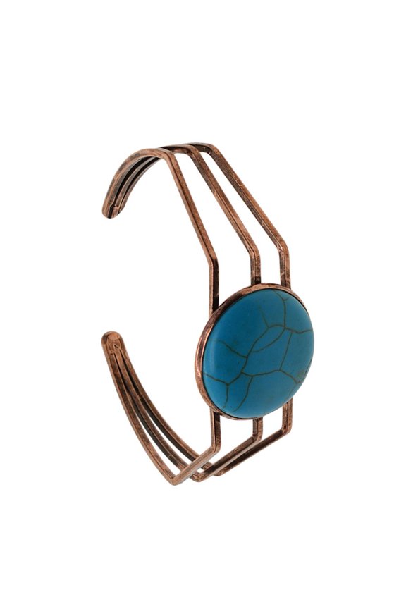 Fashion Howlite Turquoise Cabochon Adjustable Square Brass Wire Bracelets Copper