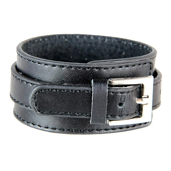 EHJRE Fashion Jewelry Vintage PU Cow Leather Wide Cuff Bracelet Snap Bangle for Men Black