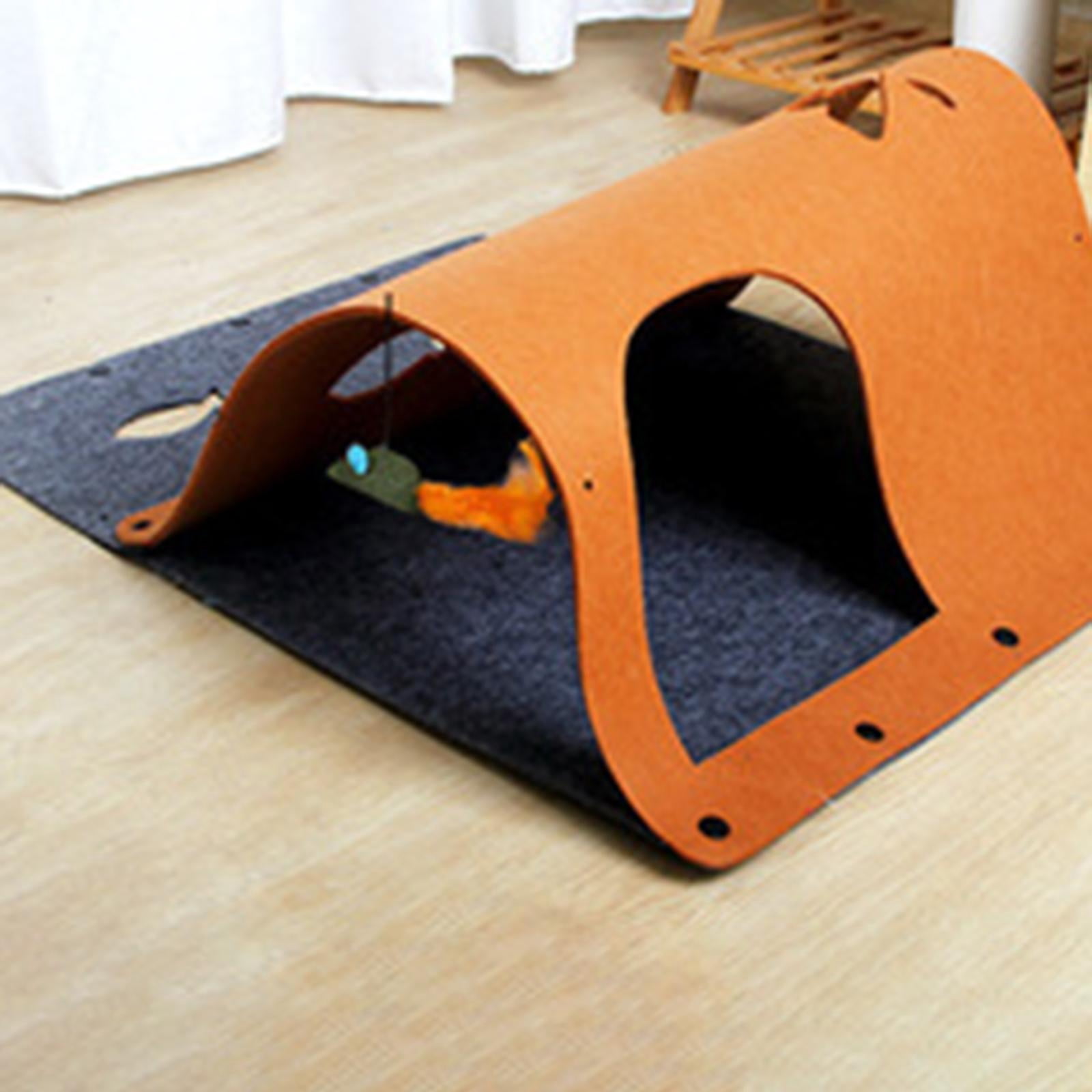 EHJRE Felt Cat Tunnel for Indoor Cats, with Hanging Mouse Cat Toy Foldable Peep Hole Pet Accessories Tent Playing Tube for Kitten Exercise 44x60cm , Brown