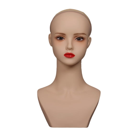 EHJRE Female Mannequin Head with Makeup Upper Body Realistic Stable with Ears Wig Holder PVC Head Bust for Necklace Jewelry Scarves