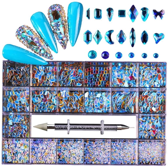 EHJRE Flat Back Gems Crystal Rhinestones with Pick for Crafts Clothes Shoes Bags DIY Supplies, easy to apply on natural or artificial nails 5 Style 5