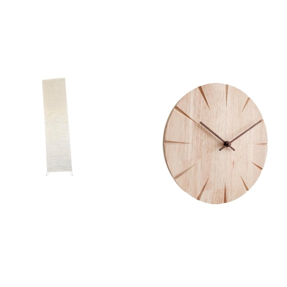 EHJRE Floor Lamp Shade Wooden Wall Clock Minimalist Lampshade Round Clock Solid Wood Decor Paper Material Practical Lighting Silent Movement Suitable for Office Living Room Bedroom Dining Room