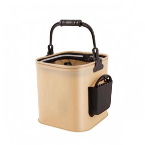 EHJRE Foldable Fishing Container Side Pocket Square Catch Container Beige and Black