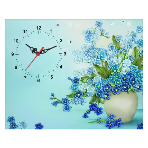 EHJRE Full Set of Embroidery Starter Kit, Handmade Flower Clock stitch set for Beginners with Patterned Embroidery Cloth,Color Floss,Tools Kit