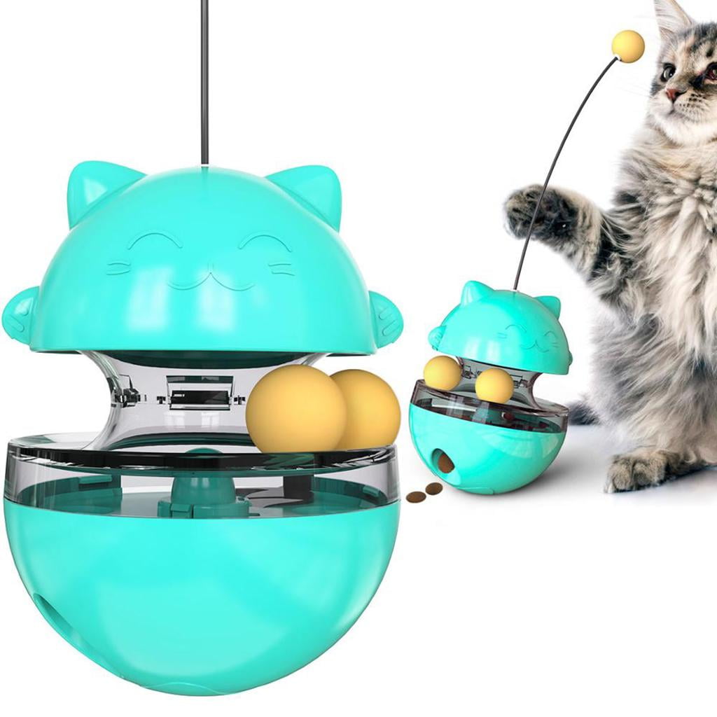 EHJRE Funny Cat Toys, Interactive Cat Toys for Indoor Cats, Adjustable Cat Food Dispenser Treat Tumbler Toy with and Teasing Cat Kitten - Blue