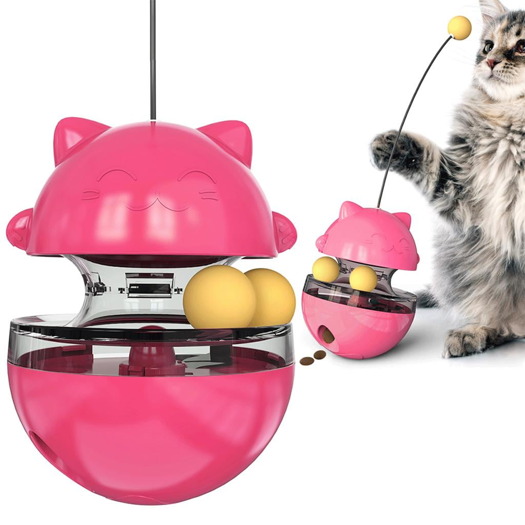 EHJRE Funny Cat Toys, Interactive Cat Toys for Indoor Cats, Adjustable Cat Food Dispenser Treat Tumbler Toy with and Teasing for Kitten - Red