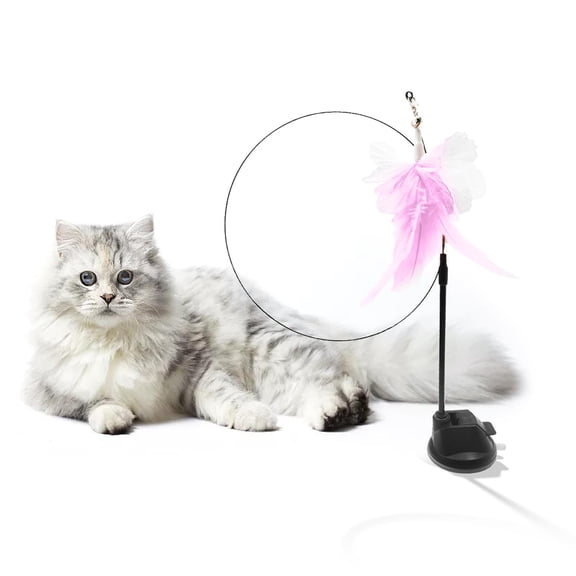 EHJRE Funny cat Toy Interactive with Suction Cup Feather Toys Long Pole Steel Wire Detachable Teaser Toy for Scratching Kitten Supplies , Purple