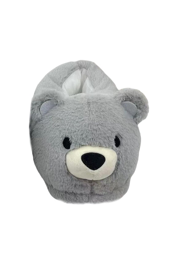 Furry Animal Shoes Cartoon Bear Lovely Casual Winter Slippers for Indoor Bedroom Gray