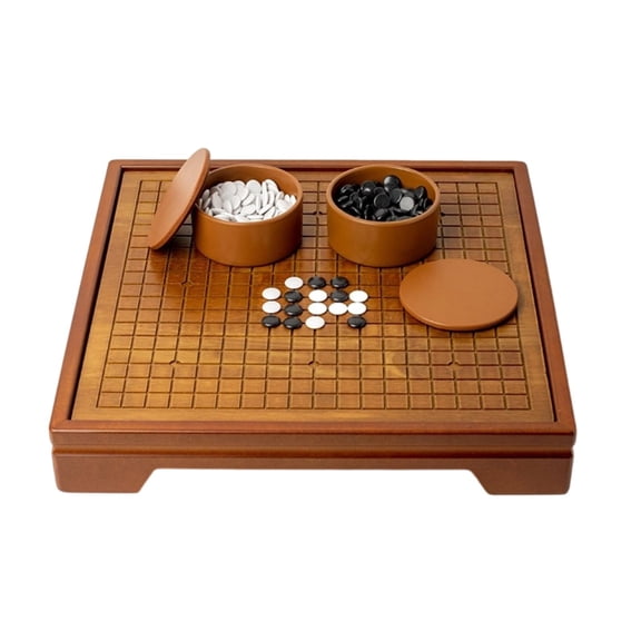 EHJRE Go Board Chess Set Solid Wood Reversible Design with Clear Grid and Storage for Beginners Adults Family Gatherings