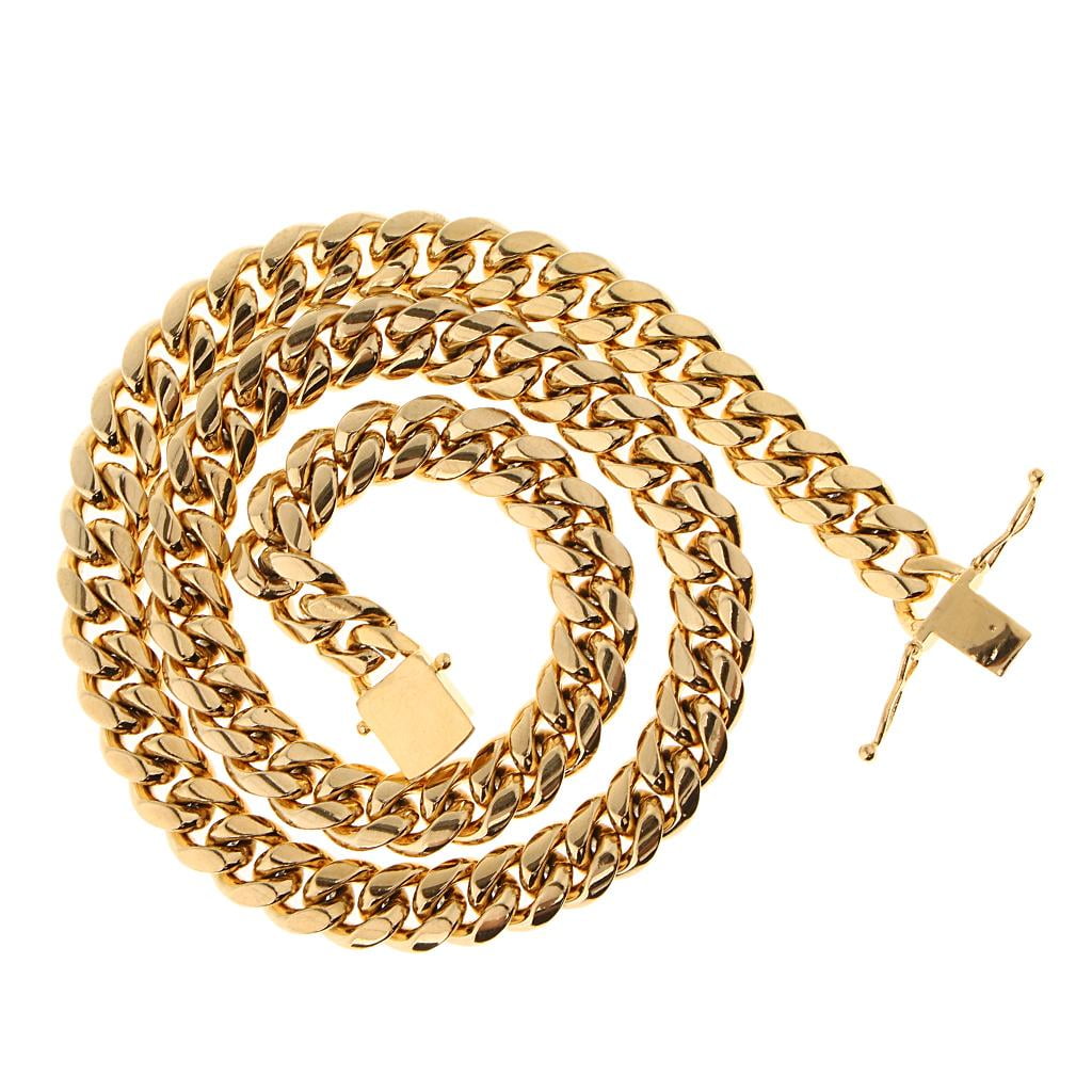 EHJRE Gold Filled Heavy Stainless Steel Chain Mens Necklace Choker 12mm ...