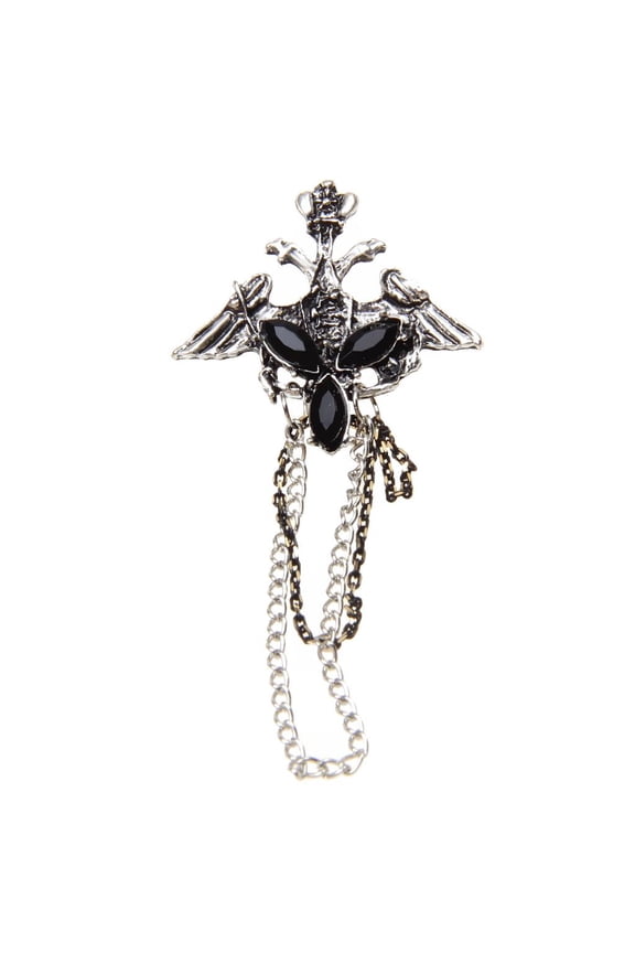 Gothic Alloy Chain Black Lucite Tassel Crown lapel pin stick Brooch Pin