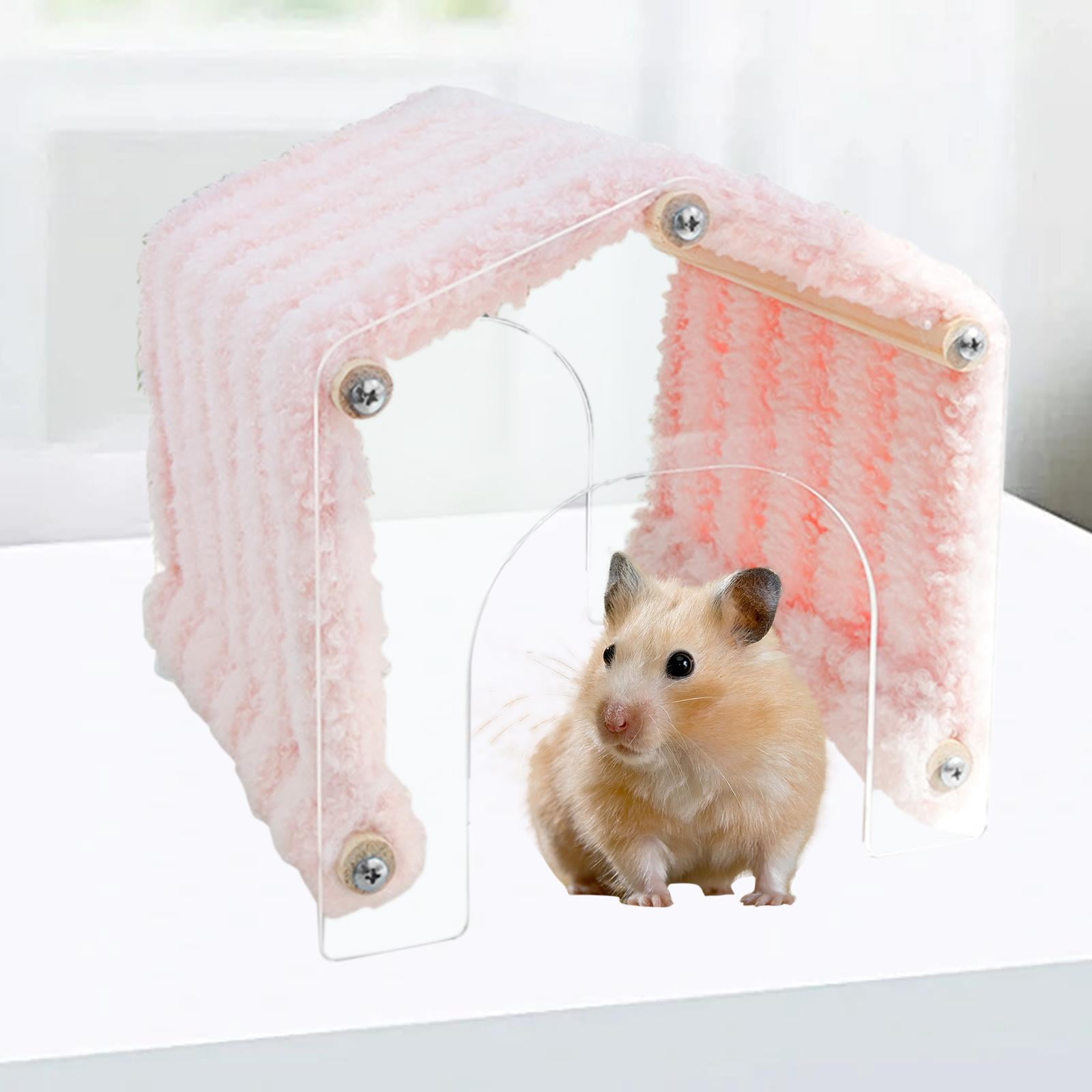 EHJRE Guinea Pig Hideout Small Animal Hide Shelter, Opening, No Bottom Acrylic Warm Easy Access Hedgehog Tunnel Tent Cage Accessories pink